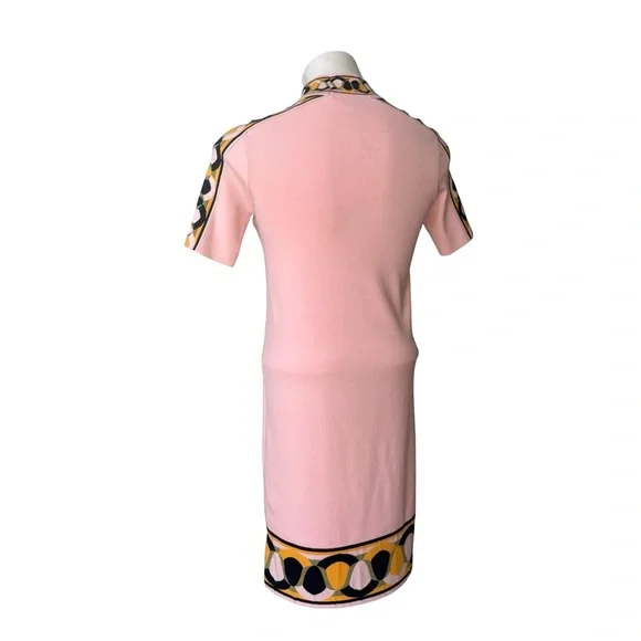 Emilio Pucci Knit Short Sleeve Mock Neck Dress with Geometric Border Trim, Sz XS - Picture 4 of 16
